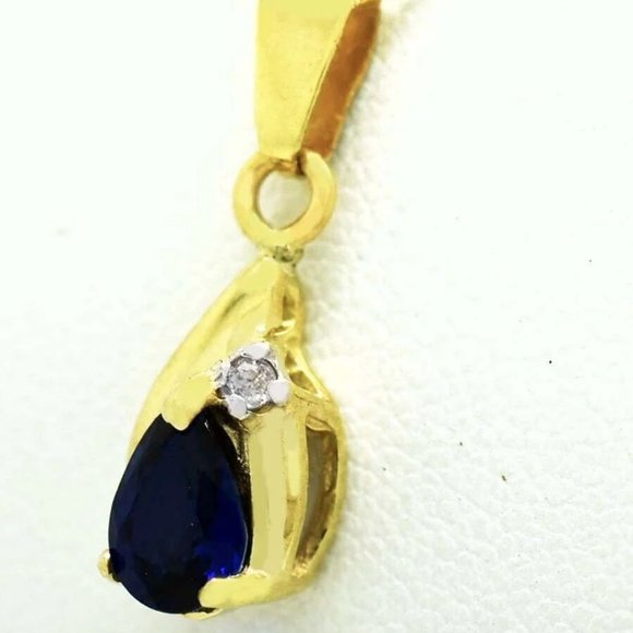 Genuine 0.94 Cts Blue Sapphire & Diamond Pendant 10k Gold - NWT